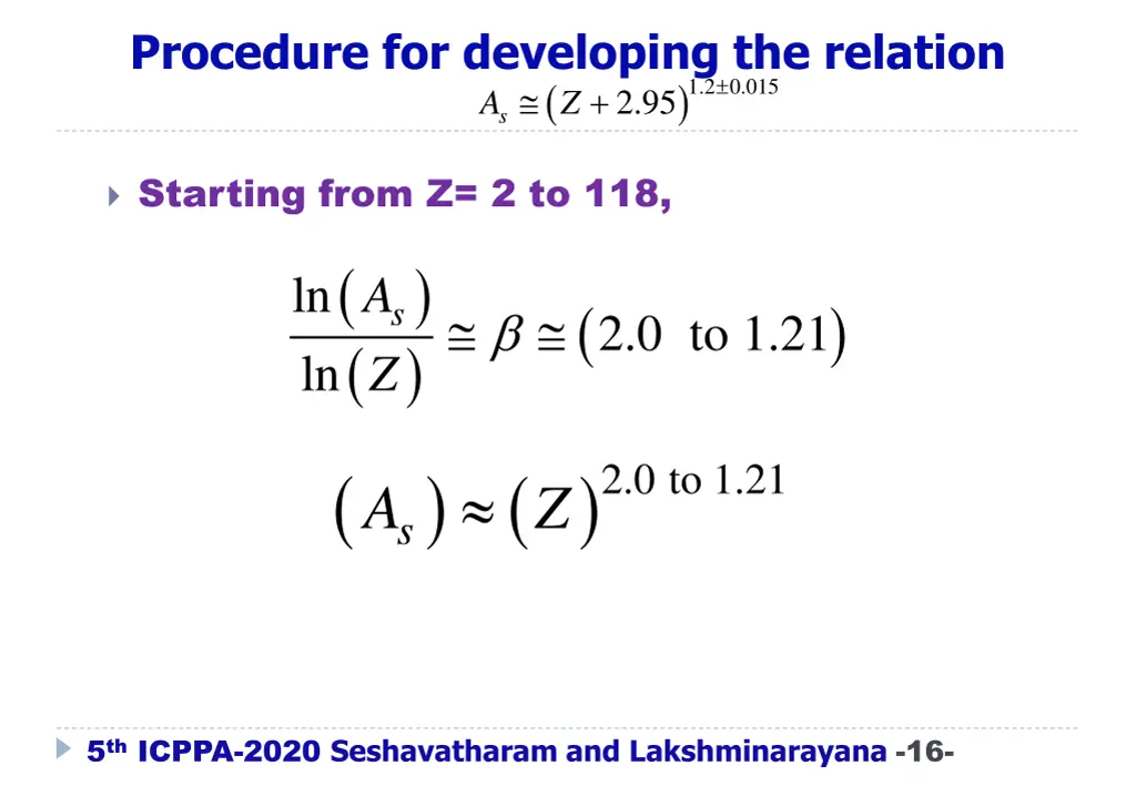 procedure for developing the relation z