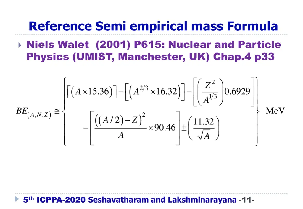 reference semi empirical mass formula