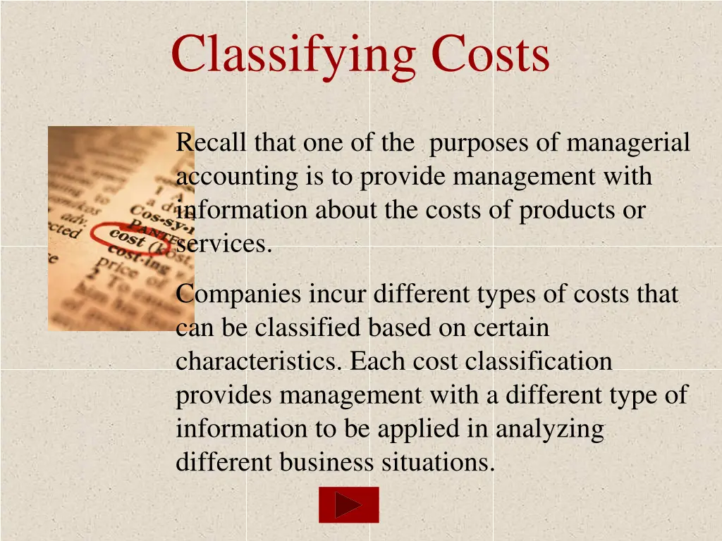 classifying costs