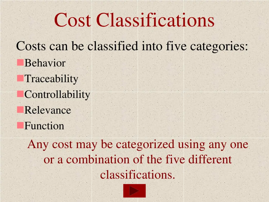 cost classifications