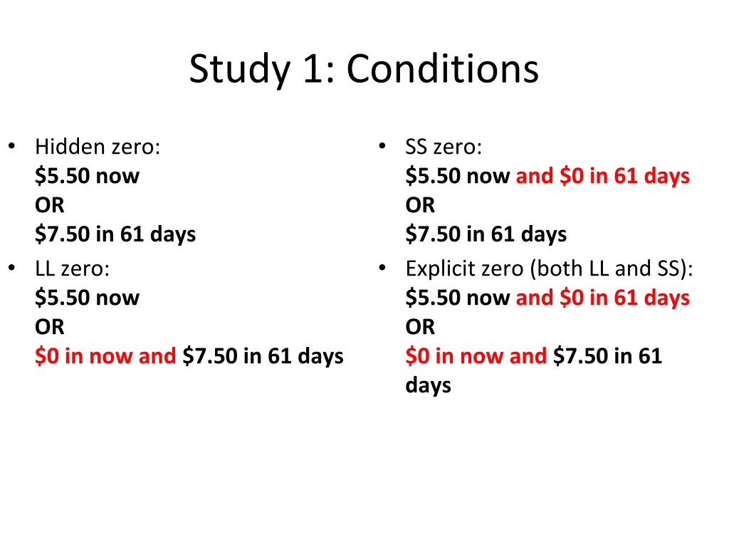 study 1 conditions
