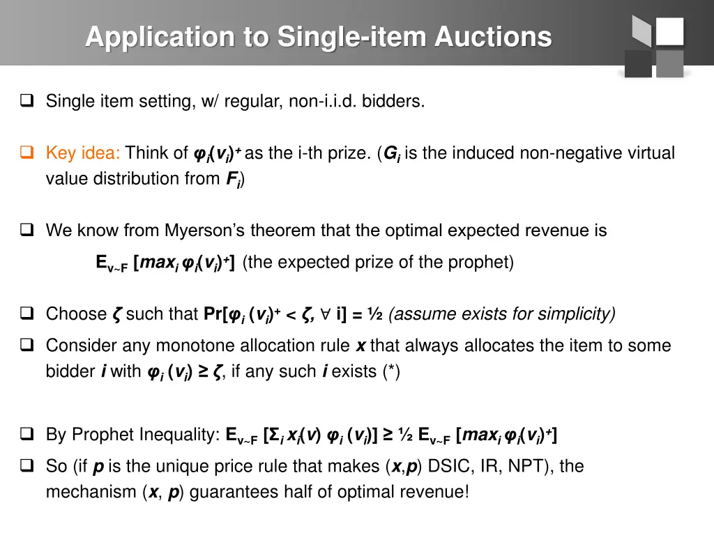 application to single item auctions