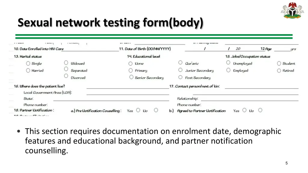 sexual network testing form body