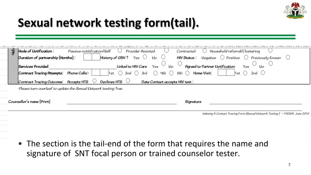 sexual network testing form tail