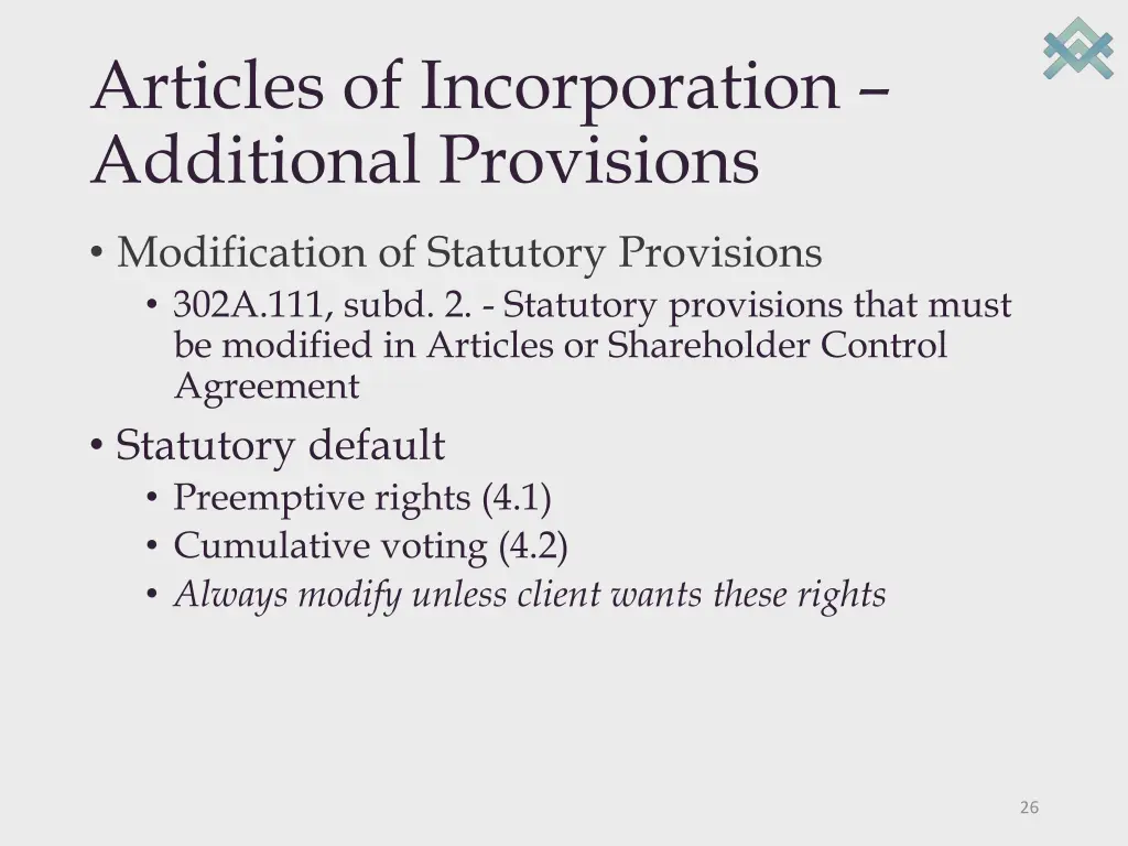 articles of incorporation additional provisions