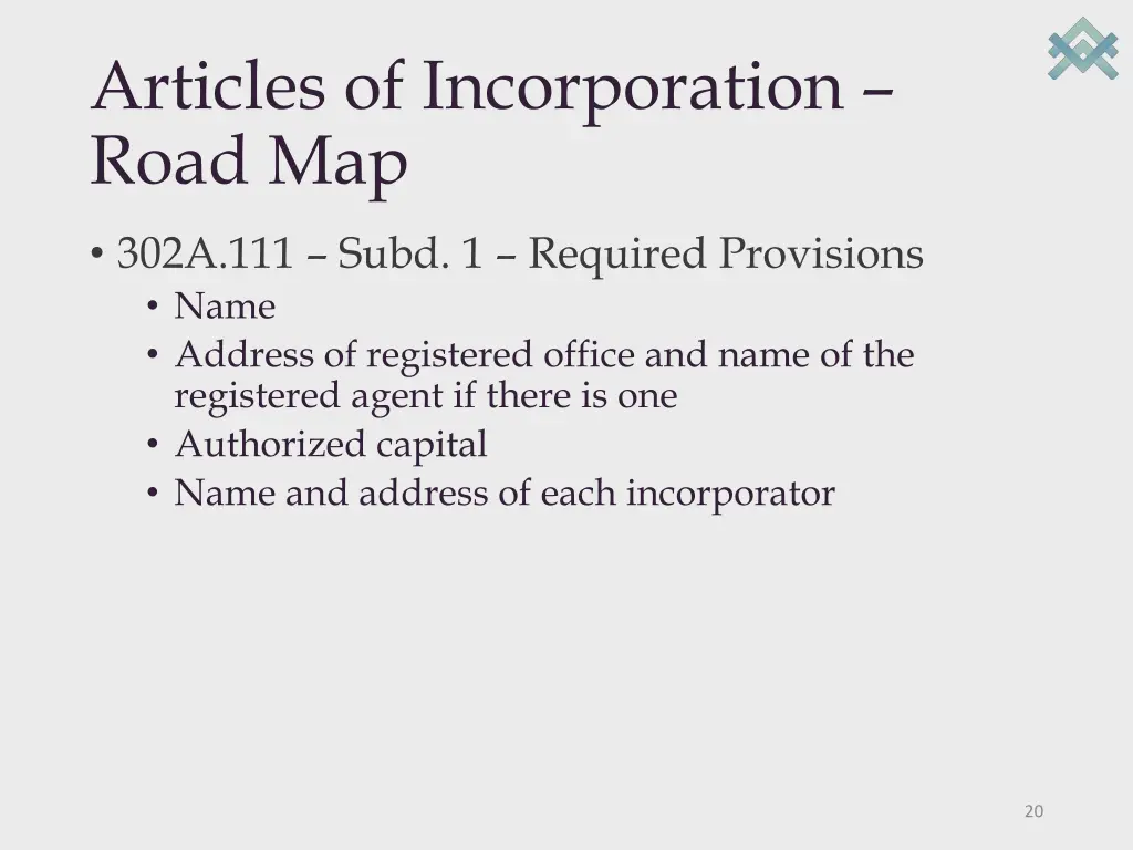 articles of incorporation road map