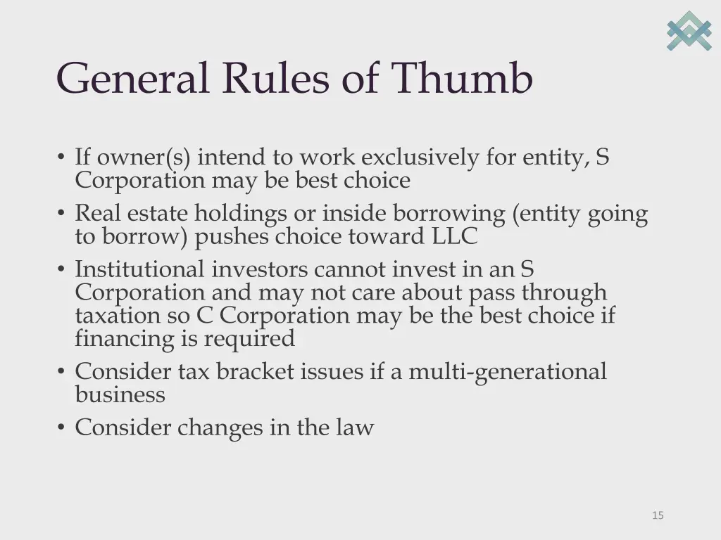 general rules of thumb