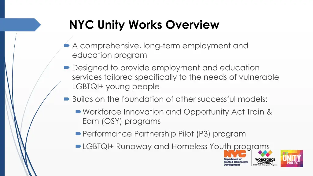 nyc unity works overview