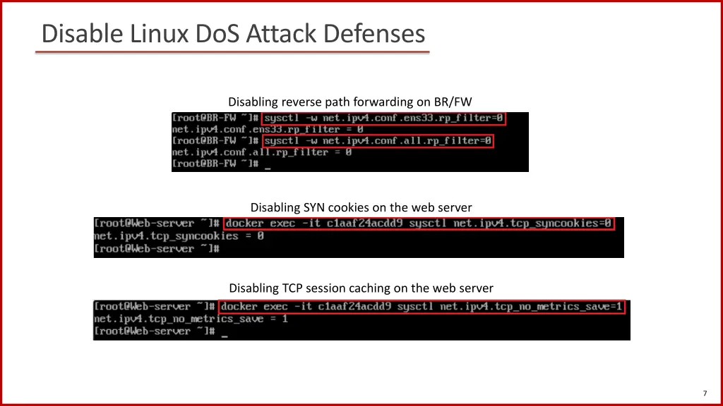 disable linux dos attack defenses