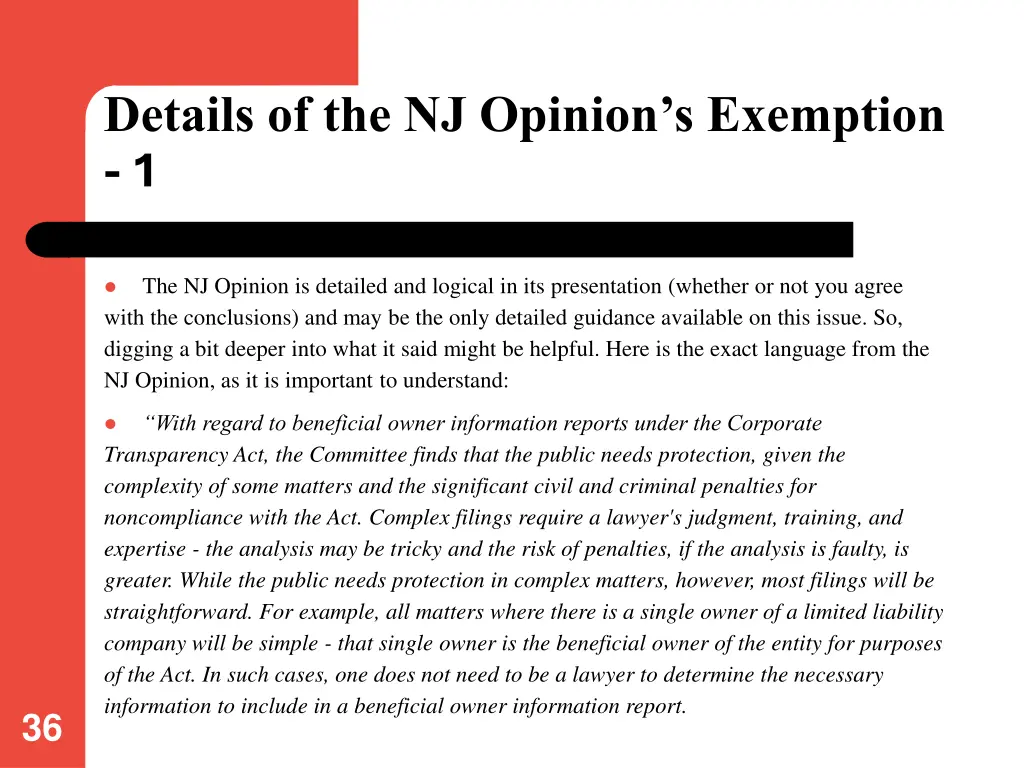 details of the nj opinion s exemption 1