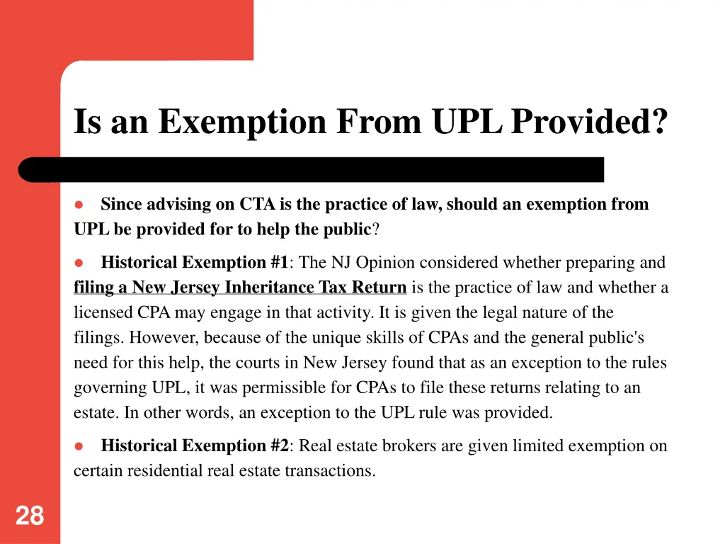 is an exemption from upl provided