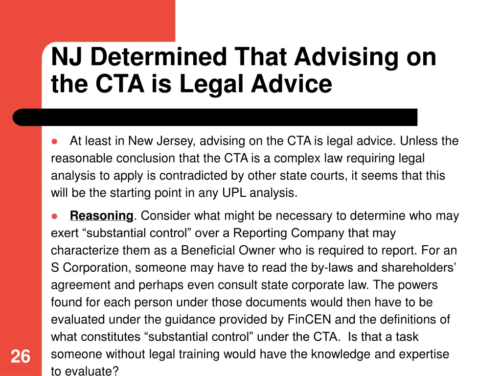 nj determined that advising on the cta is legal 1