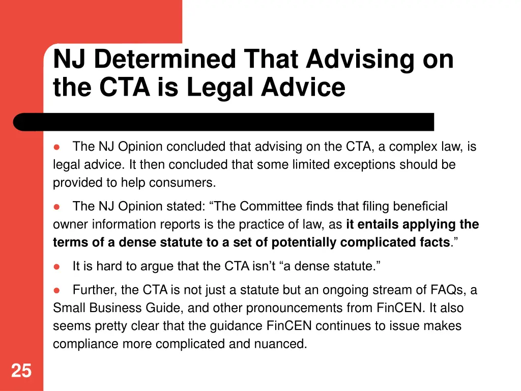 nj determined that advising on the cta is legal