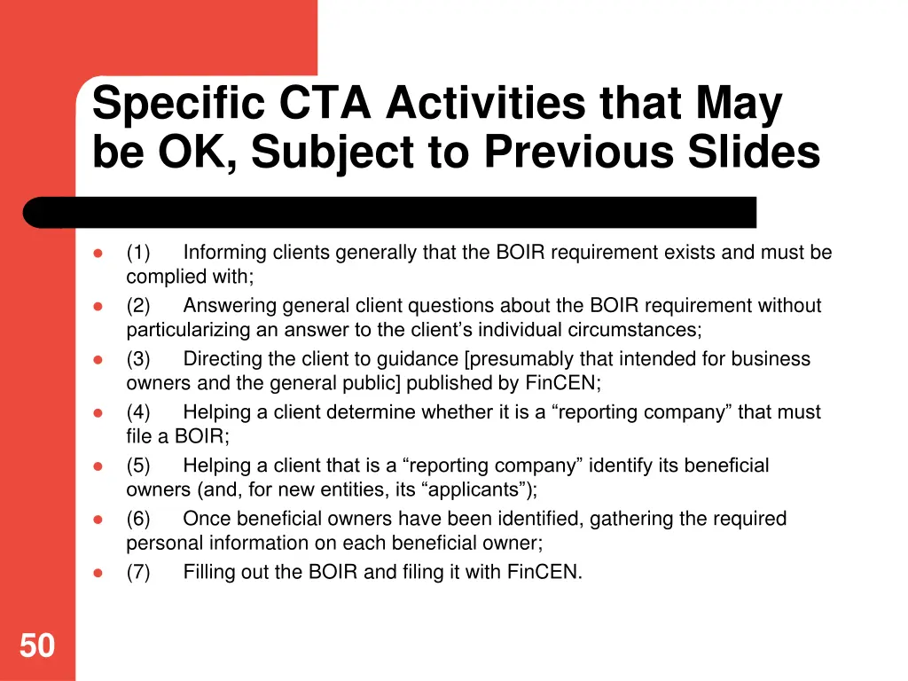 specific cta activities that may be ok subject