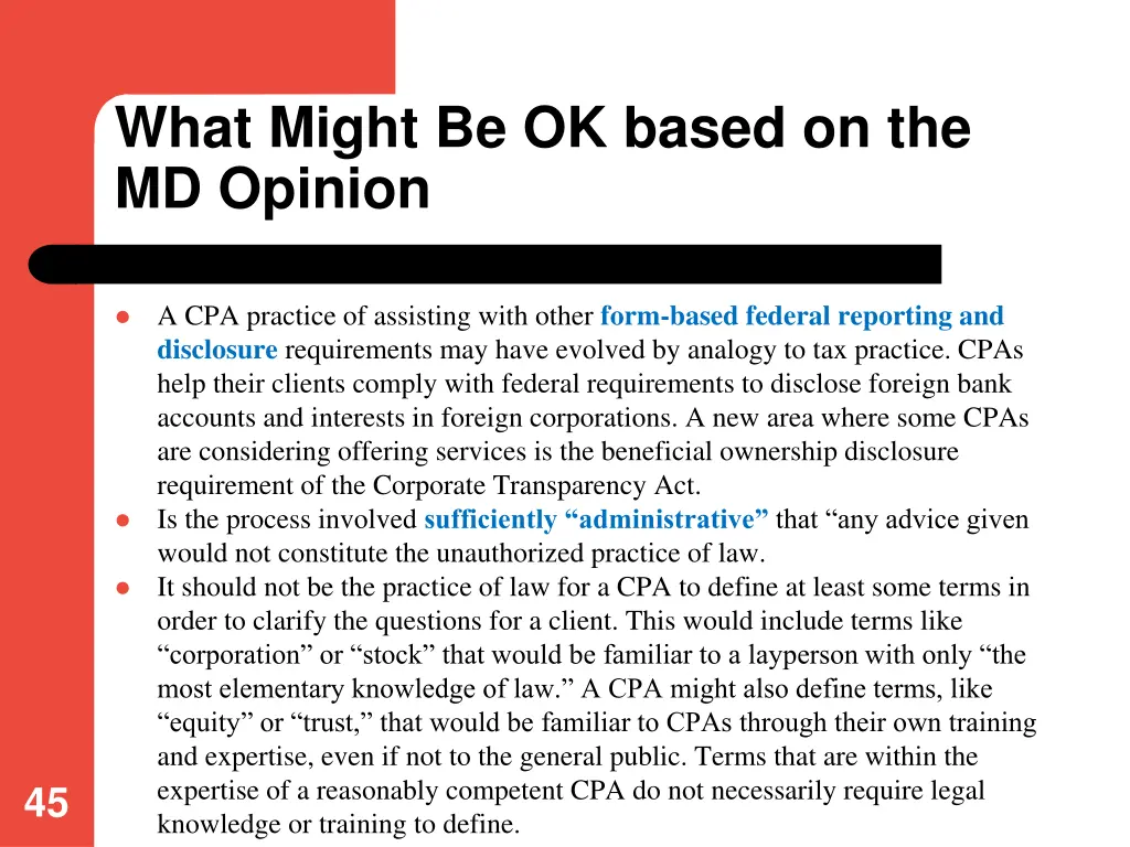 what might be ok based on the md opinion
