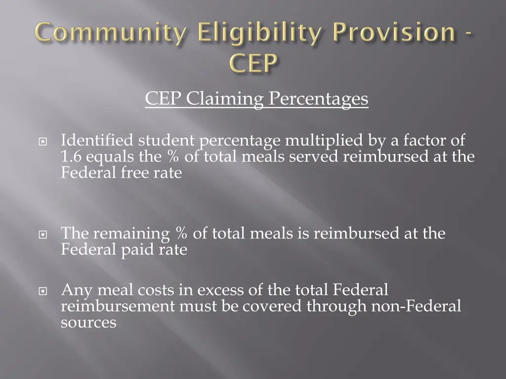 cep claiming percentages