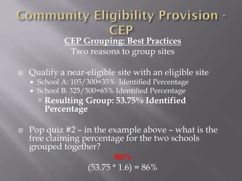cep grouping best practices two reasons to group 1