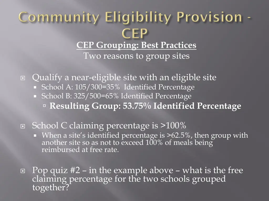 cep grouping best practices two reasons to group
