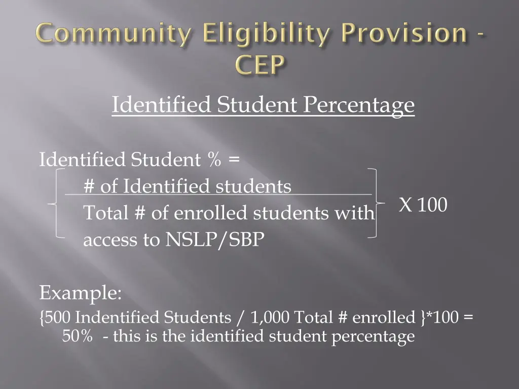 identified student percentage