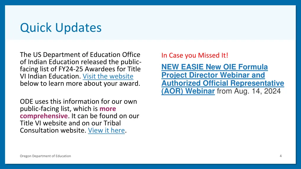 quick updates