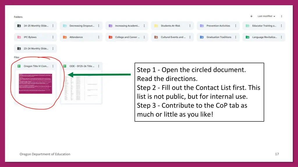 step 1 open the circled document read