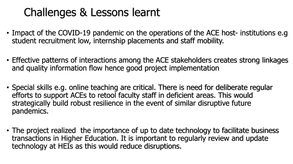 challenges lessons learnt
