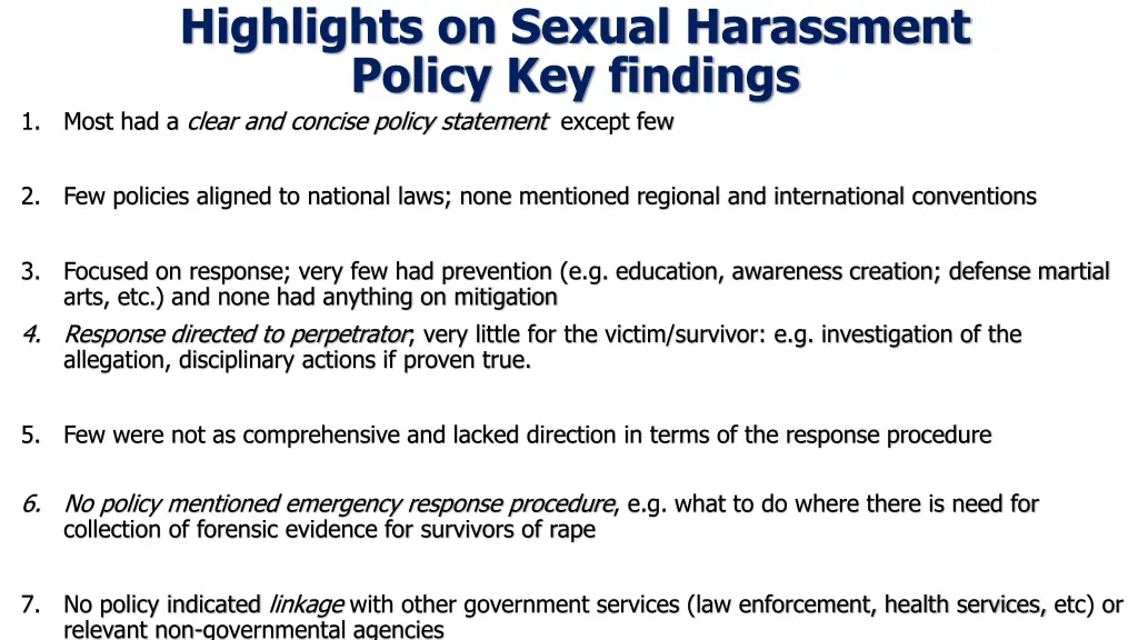 highlights on sexual harassment policy