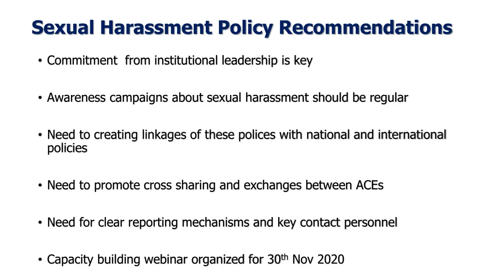 sexual harassment policy recommendations
