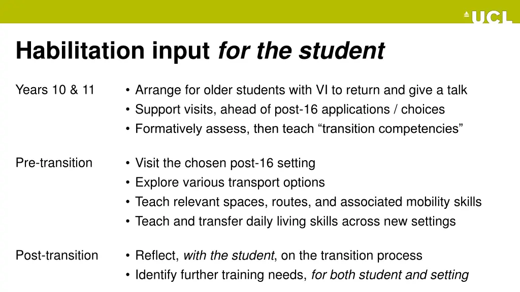 habilitation input for the student
