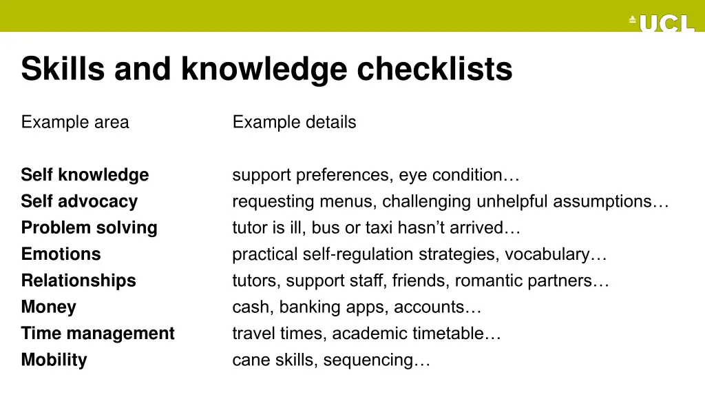 skills and knowledge checklists