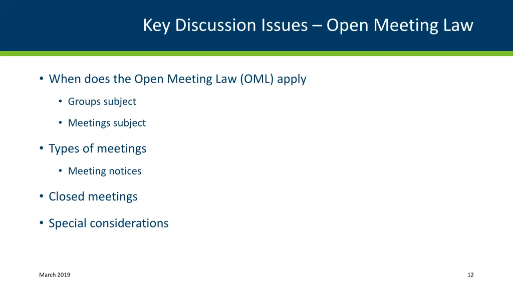 key discussion issues open meeting law