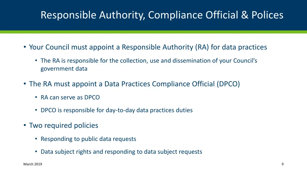 responsible authority compliance official polices