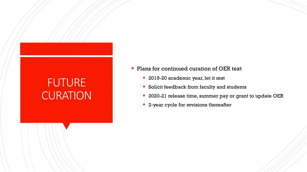plans for continued curation of oer text 2019