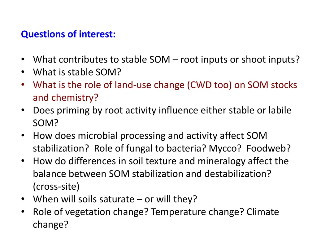 questions of interest