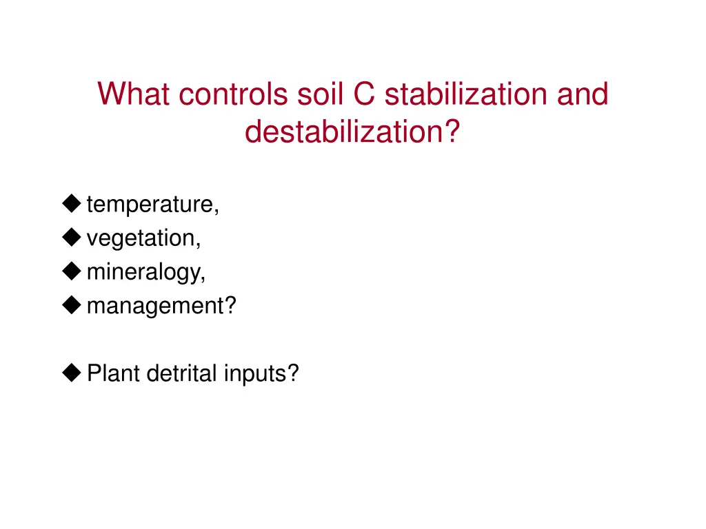 what controls soil c stabilization