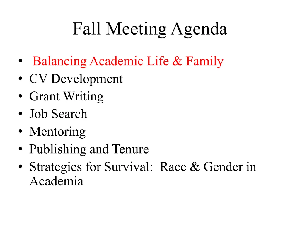 fall meeting agenda