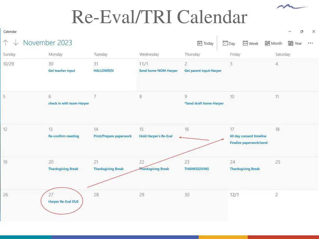 re eval tri calendar