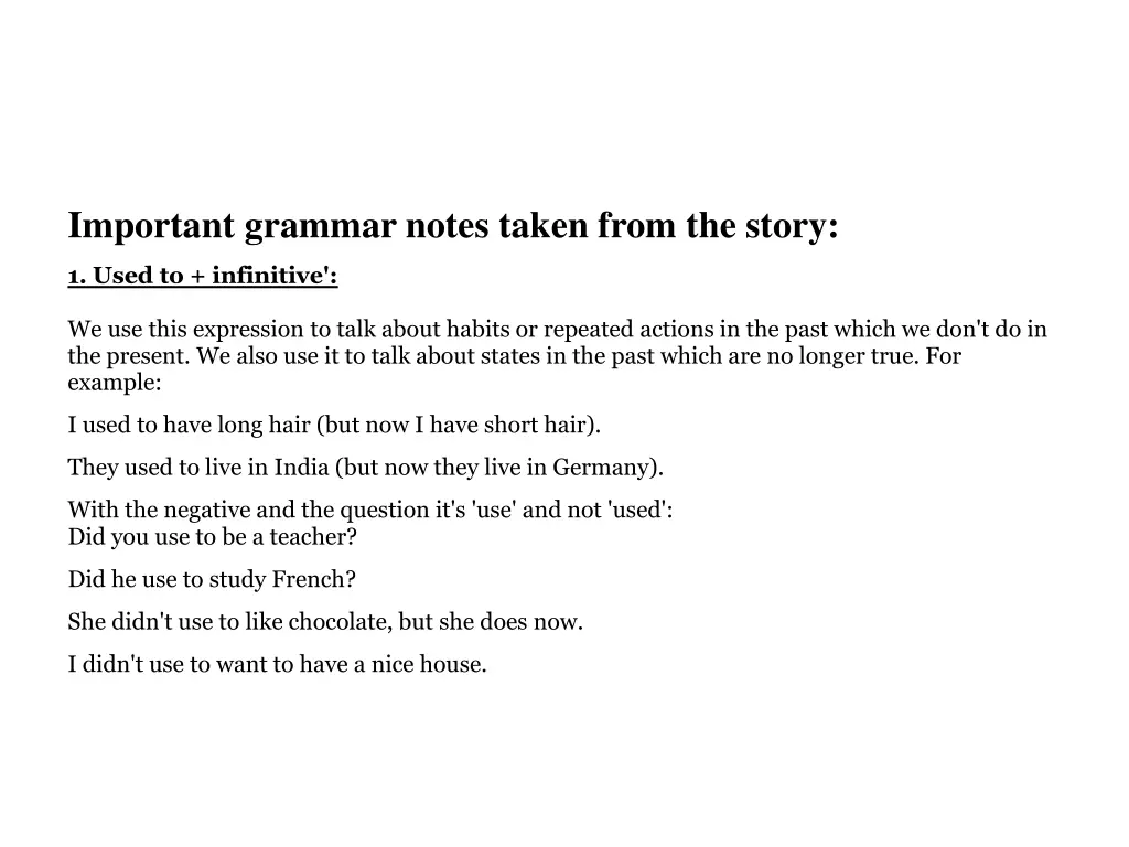 important grammar notes taken from the story