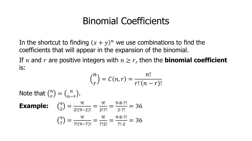 binomial coefficients