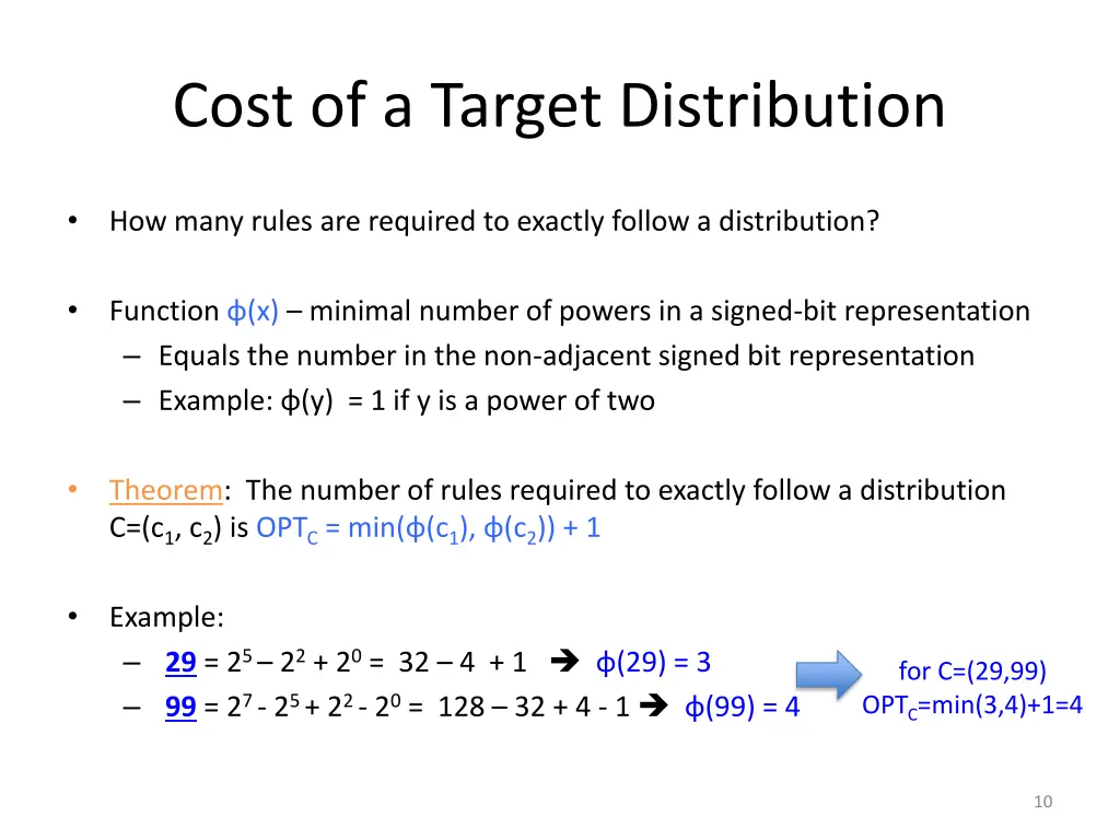 cost of a target distribution