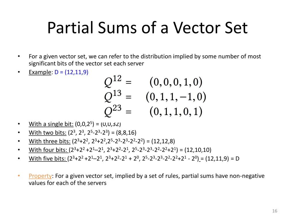 partial sums of a vector set