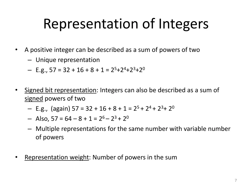 representation of integers