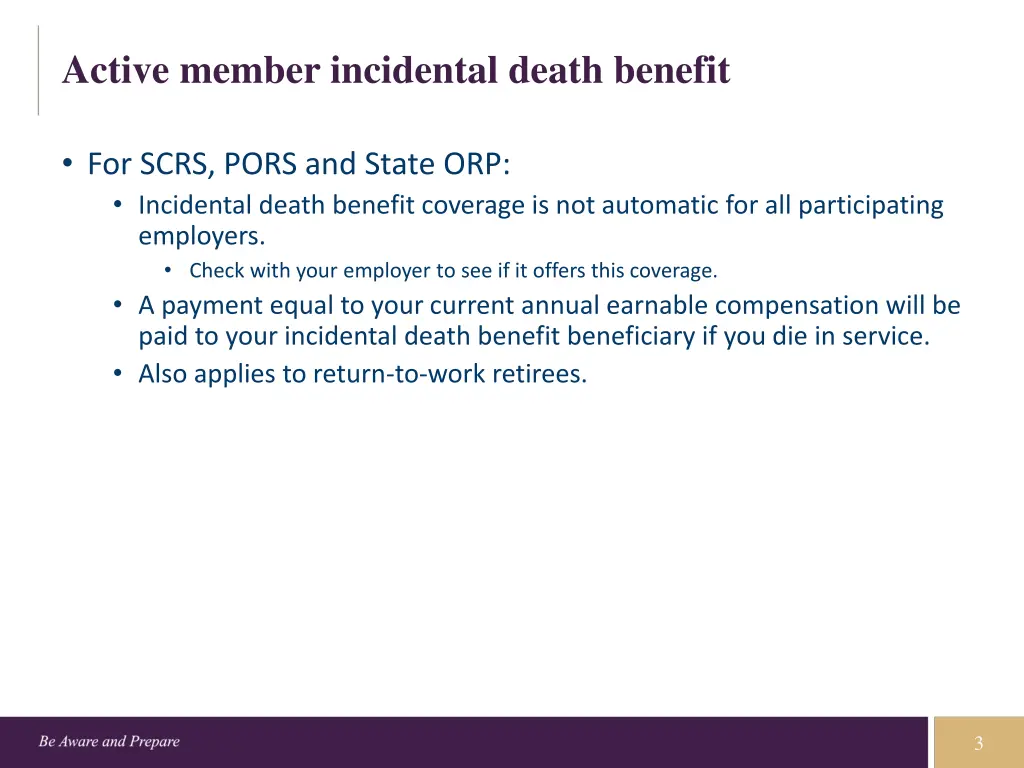 active member incidental death benefit