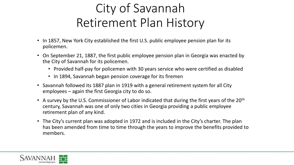 city of savannah retirement plan history