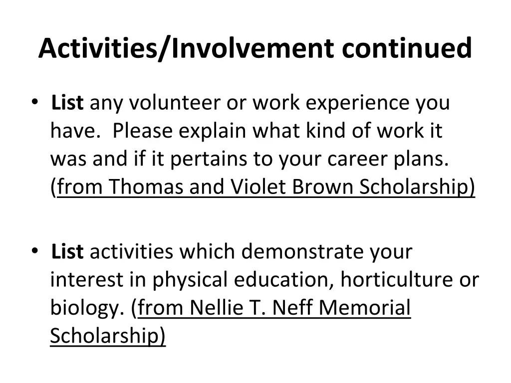 activities involvement continued