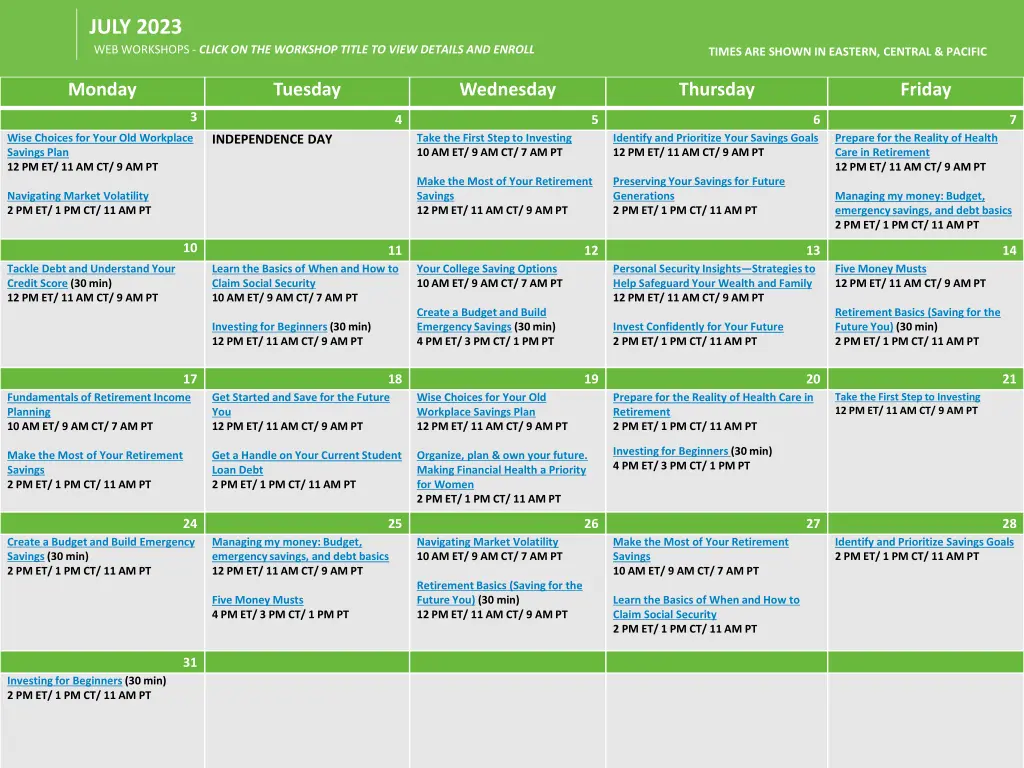 july 2023 web workshops click on the workshop