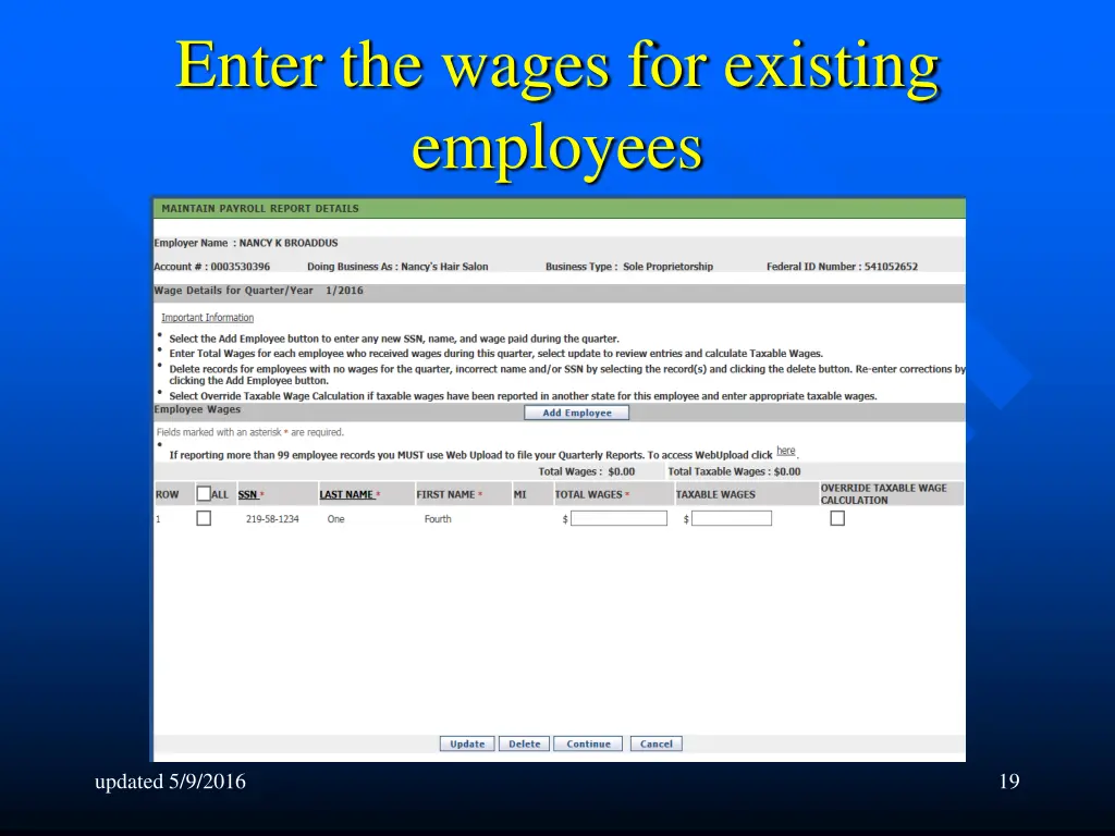 enter the wages for existing employees