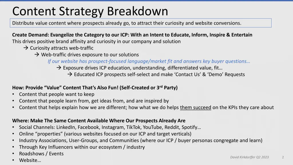 content strategy breakdown distribute value
