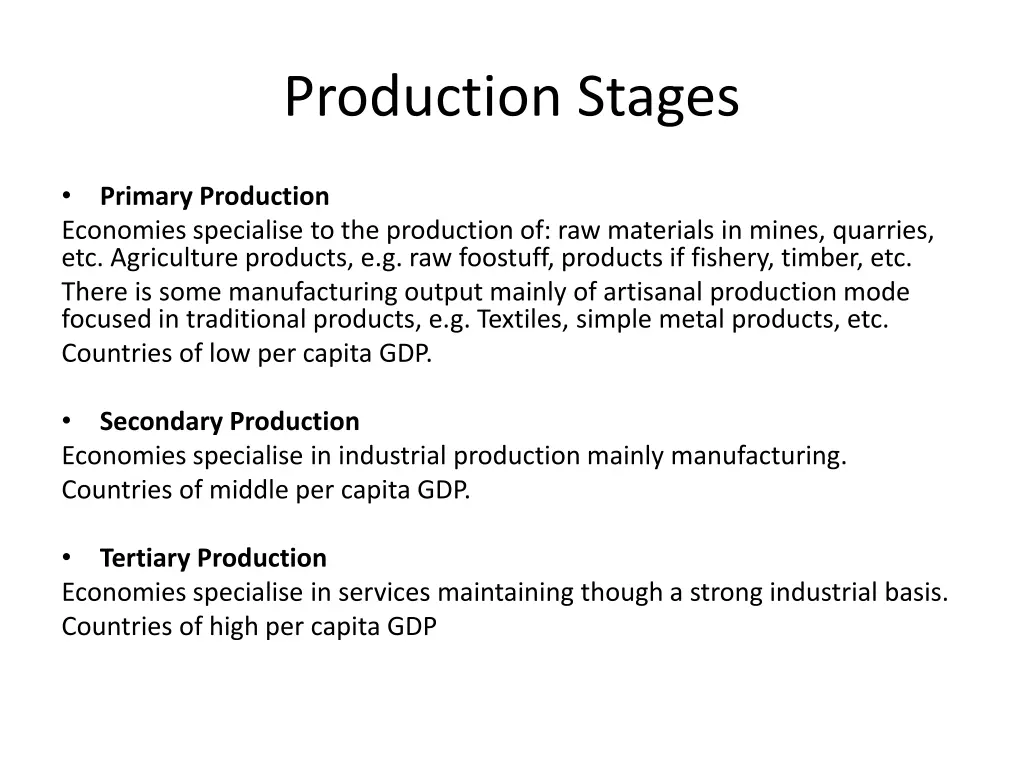 production stages