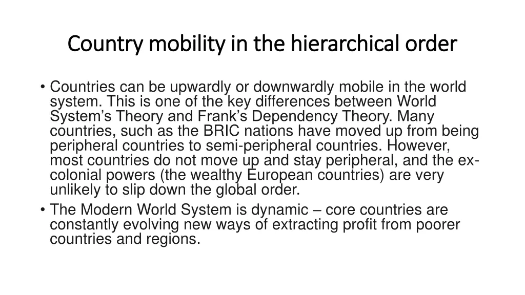 country mobility in the hierarchical order